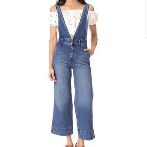 Free People A-Line Medium to Light Wash Overalls Size 12